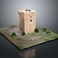 Traditional Stone Brick Tower Model Featuring Small Windows Grass Base And Stone Wall 3d model