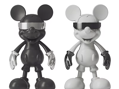 Stylish Black And White Mickey Mouse Collectible Dolls With Cool Sunglasses 3d model