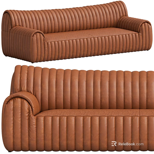 Elegant Brown Leather Sectional Sofa With Vertical Stitching For Modern Living Room 3d model