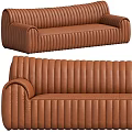Elegant Brown Leather Sectional Sofa With Vertical Stitching For Modern Living Room 3d model