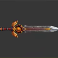 Mythical Sword With Flame Decorative Hilt And Red Orange Reflective Metallic Blade