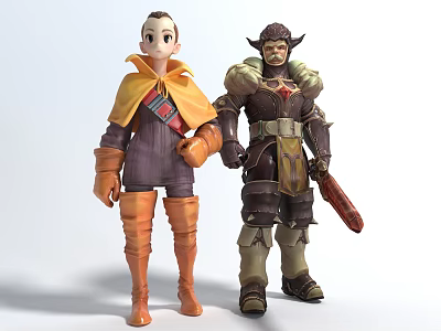 Two Distinct Game Movie Characters In Unique Costumes 3d model