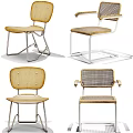 Modern Office Chair With Woven Seat Back Wooden Armrests And White Metal Frame Design