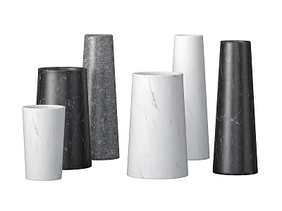 Black And White Marble Vases With Modern Design And Various Decorative Shapes 3d model