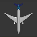 Detailed White Airplane Model With Blue Tail Twin Engines And Wing Design On Black Surface