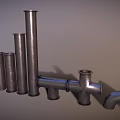 Display Of Industrial Metal Pipes With Varied Heights And Connections