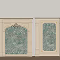 Classic Sofa Background Wall With Cream White Carved Frame And Green Marble Texture 3d model