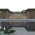 Modern Chinese Courtyard Garden With Pool Traditional Architecture Stone Paths And Greenery