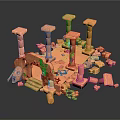 Cartoon Scene Of Ancient Ruins With Tall Columns Stone Archway And Green Vines