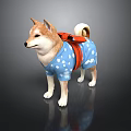 Shiba Inu Dog Wearing Blue Outfit With White Cloud Patterns And Orange Backpack