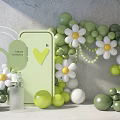 Happy Birthday Decorative Scene With Green Balloons White Daisies And Phone Stand