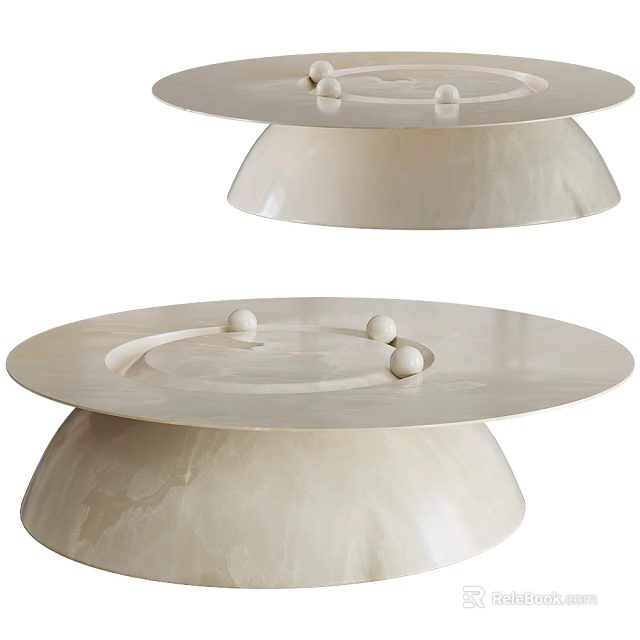 Elegant White Marble Coffee Table With Round Top Curved Base And Decorative Balls 3d model