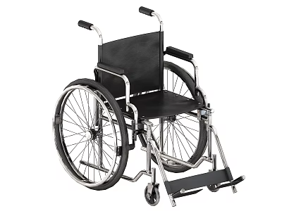 Durable Medical Wheelchair With Black Seat Silver Frame And Large Wheels 3d model