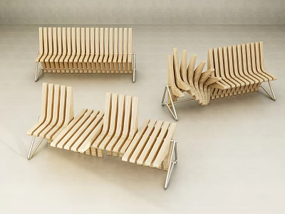 Modern Wooden Outdoor Chairs With Metal Frame And Simple Design 3d model