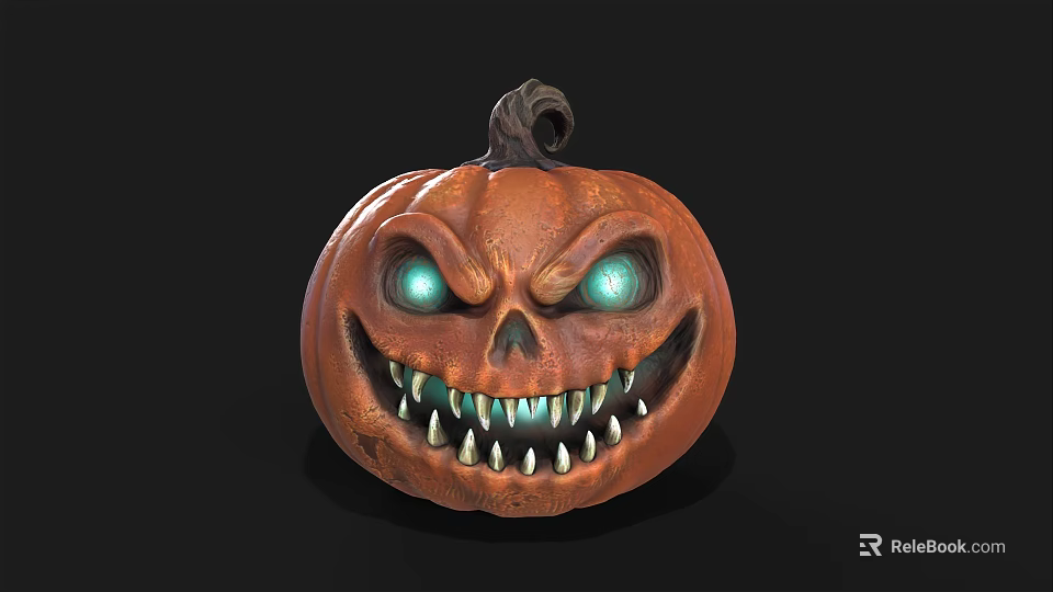 Household Halloween Decorative Pumpkin Lantern With Green Eyes And Sharp Teeth 3d model 