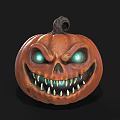Household Halloween Decorative Pumpkin Lantern With Green Eyes And Sharp Teeth
