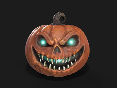 Household Halloween Decorative Pumpkin Lantern With Green Eyes And Sharp Teeth 3d model