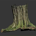 Rustic Wood Tree Trunk Decor with Stone Accents Green Moss and Extended Roots