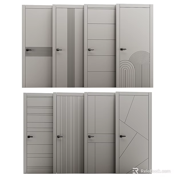 Contemporary Hinged Doors Featuring Various Panel Patterns and Textured Details 3d model 