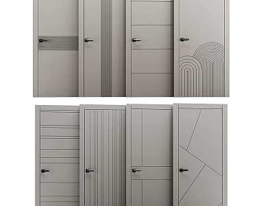 Contemporary Hinged Doors Featuring Various Panel Patterns and Textured Details 3d model