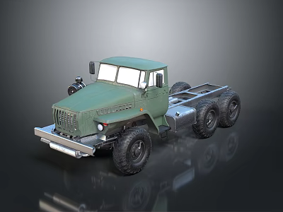 Green Military Style Heavy Duty Truck Chassis With Six Wheels And Off Road Design 3d model