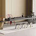 Tea Table and Chair Combination Tea Room Tea Table Stool Bench Tea Set 3d model