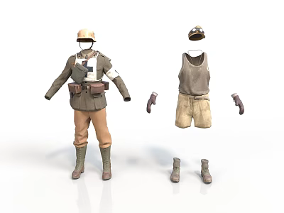 Practical Outdoor Living Clothing Set With Vest Shorts Gloves Boots And Hat 3d model Practical Outdoor Living Clothing Set With Vest Shorts Gloves Boots And Hat 3d model