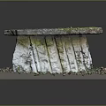 Natural Stone And Wood Pedestal With Moss Covered Surface And Colorful Fallen Leaves