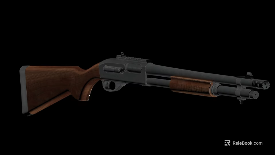 Classic Bolt Action Rifle With Wooden Stock And Black Metal Barrel 3d model 