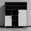 Modern Black And White Storage Cabinet With Open Shelves And Closed Doors