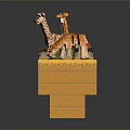 Decorative Giraffe Figurines On Orange Base With Grass Accents For Home Decor