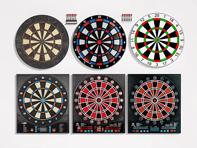Recreational Dartboards With Various Colorful Designs And Included Darts For Fun Play 3d model