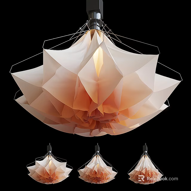 Modern Origami Petal Shaped Chandelier With Soft Warm Glow For Elegant Home Interior Design 3d model 