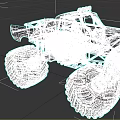 Black Monster Truck With Flame Graphics Large Tires Roof Lights And Frame Structure