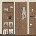 Modern Wooden Wall Decor With Pegboard Hooks Shelves Hanging Hat Bag Books And Decorative Items