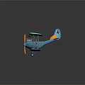 Space Themed Blue Yellow Biplane Model With Black Cross Wings And Propeller