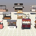 Diverse Street Food Carts with Various Designs Colors and Plant Decorations in Square