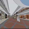 Coastal City Square Characteristic Commercial Street With Modern Architecture Shops And Open Corridors