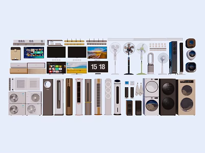 Variety Of Air Conditioners And Fans Including Different Models For Home Use 3d model