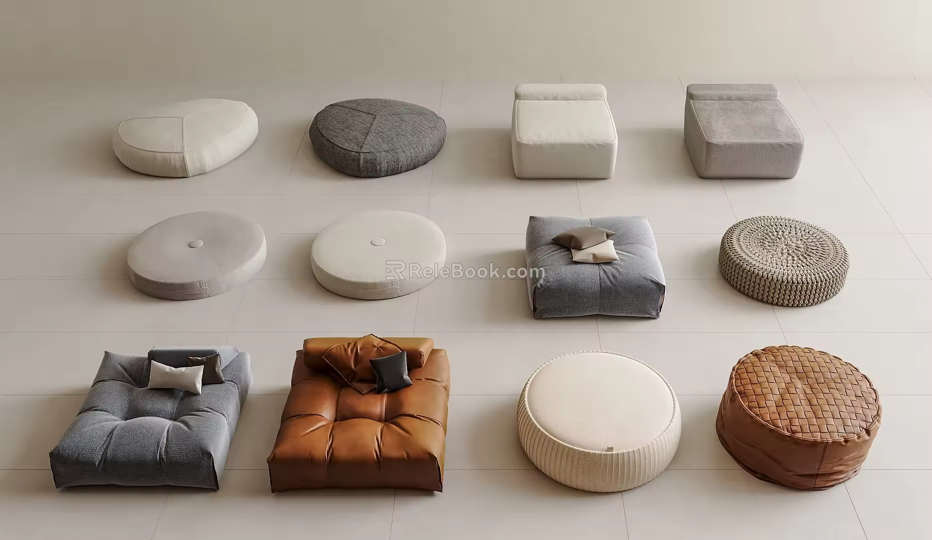 Modern Sofa Stool Fabric Sofa Stool Leather Sofa Stool Foot Cushion Futon Round Cushion Round Stool 3d model