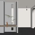 Minimalist Interior Space With Arched Door Soft Pink Light And Plant Decor
