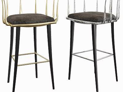 Modern Stylish Bar Stools With Gold Silver Backrests Dark Upholstered Seats And Black Legs 3d model