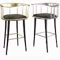 Modern Stylish Bar Stools With Gold Silver Backrests Dark Upholstered Seats And Black Legs
