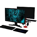 Modern Computer Setup With Dual Monitors Keyboard Mouse Pad And Headphones 3d model