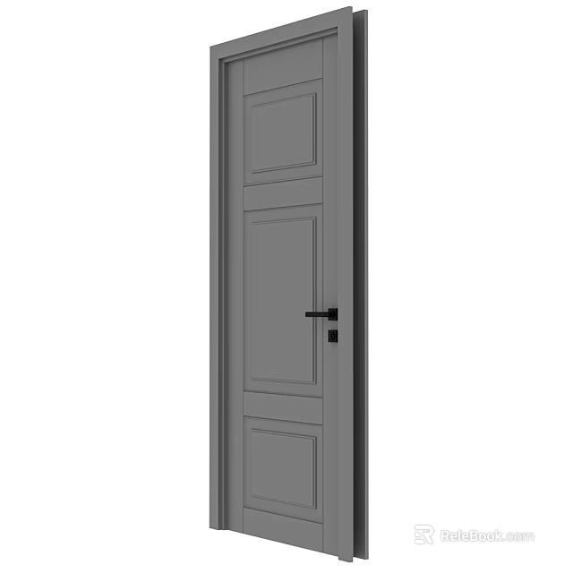 Simple Modern Gray Hinged Door With Panel Design And Black Metal Handle For Interior Use 3d model 
