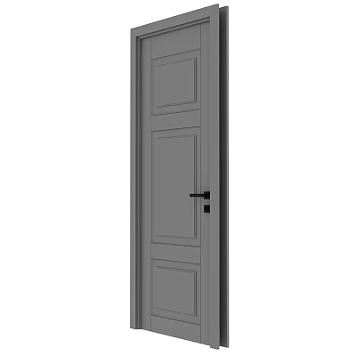 Simple Modern Gray Hinged Door With Panel Design And Black Metal Handle For Interior Use 3d model