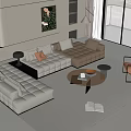Modern Living Room Sofa Coffee Table Set With Plush Cushions And Round Wooden Table