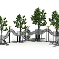Modern Outdoor Playground With Multiple Slides Trees And Climbing Structures 3d model