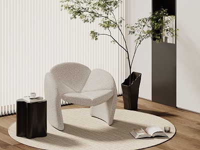 Modern Leisure Chair Fabric Leisure Chair Side Plant Ornaments model