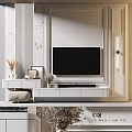 Elegant Modern TV Wall Interior Design with Marble Panels White TV Stand and Decorative Lamps